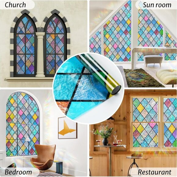 Stained Glass Window Film Rainbow Film Decorative 3D Privacy Sticker Colorful La - Picture 6 of 9